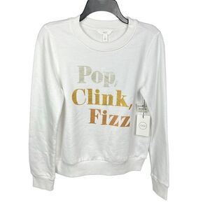1901 Sweatshirt White New Years Glitter Pop Clink Fizz Silver Gold Bronze Small